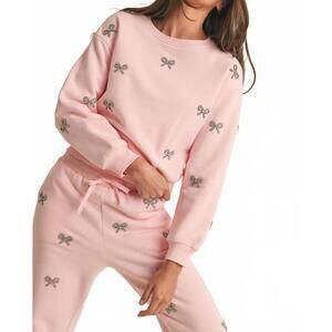 NEW ENDLESS BLU. jewel bow cotton pullover sweater in baby pink